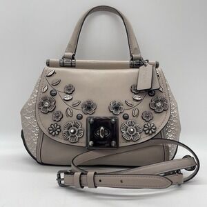 Coach Drifter Tea Rose Gray Beige Leather Bag Handle Crossbody Shoulder Purse